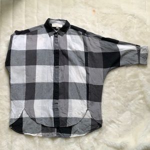 Ann Taylor Black White Check Button Up